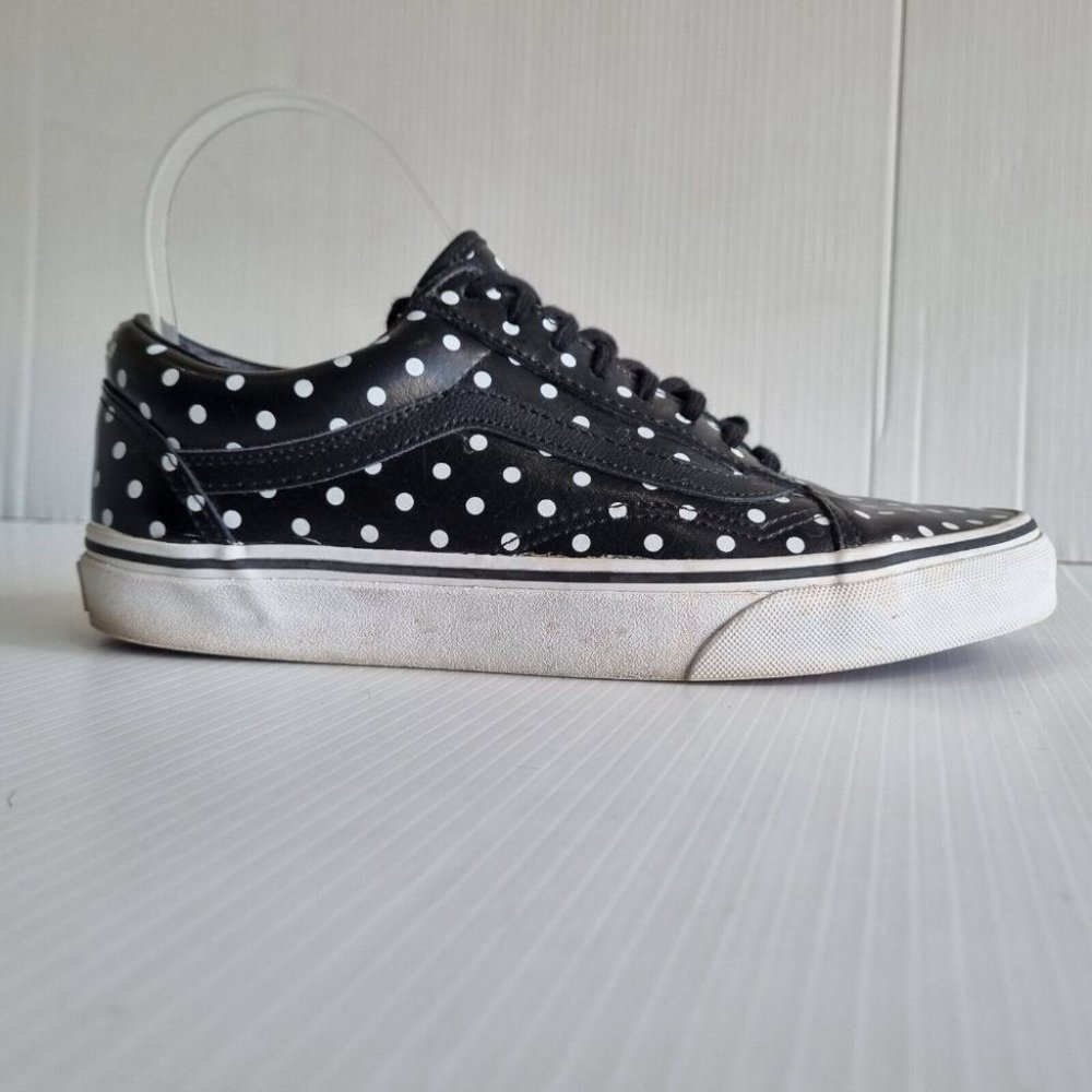 Vans Old Skool Black & White Leather Polka Dot Sneakers Size 8.5 - Picture 5 of 8